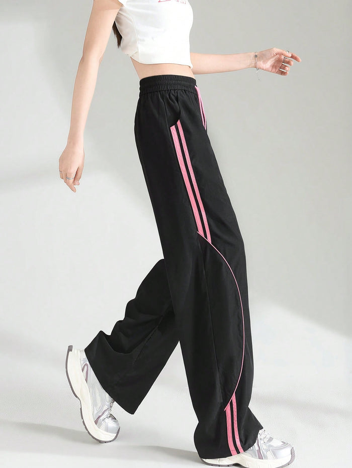 STRIPED STRAIGHT LEG LOOSE CARGO PANTS