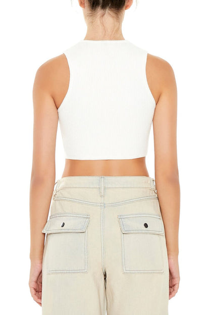 Sweater-Knit Curve-Hem Crop Top