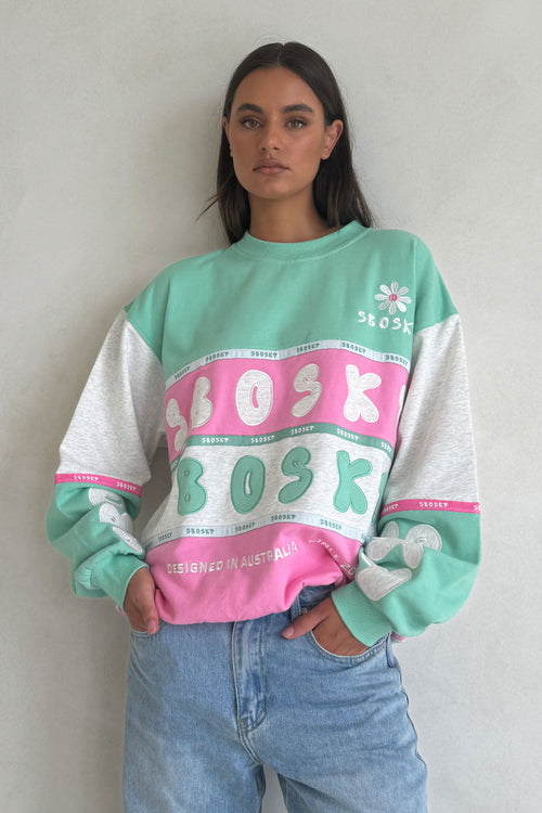 Swisse Vintage Oversized Sweater - Pink Green White