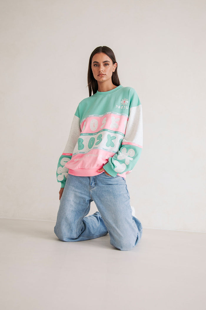 Swisse Vintage Oversized Sweater - Pink Green White