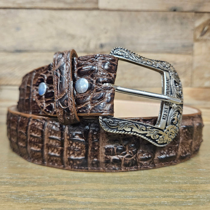 Tanner Mark Men's Alligator Hornback Inspired Brown Leather Belt