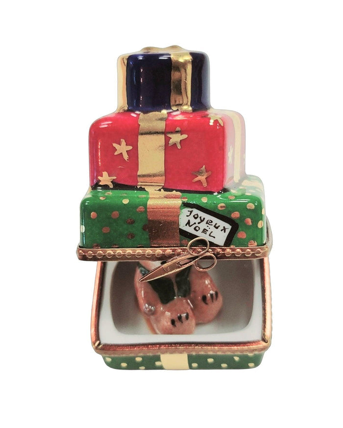 Christmas Teddy Bear Gift Box Porcelain Limoges xmas theme teddy French Trinket Box