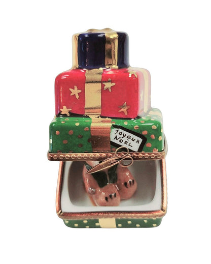 Christmas Teddy Bear Gift Box Porcelain Limoges xmas theme teddy French Trinket Box