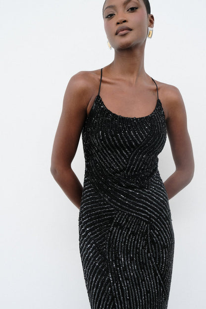 Tierra Sequin Maxi Dress - Black