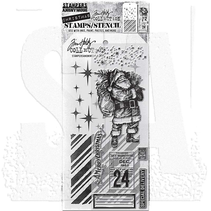 Tim Holtz Mixed-Media Stamps & Stencil Set: Vintage Holiday