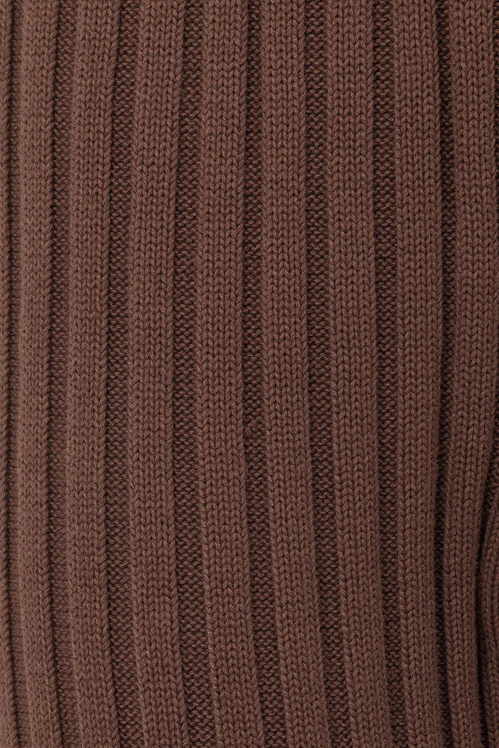 Chocolate Brown Ribbed Knit Short Sleeve Celine Top