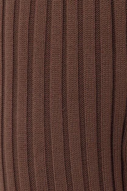 Chocolate Brown Ribbed Knit Short Sleeve Celine Top