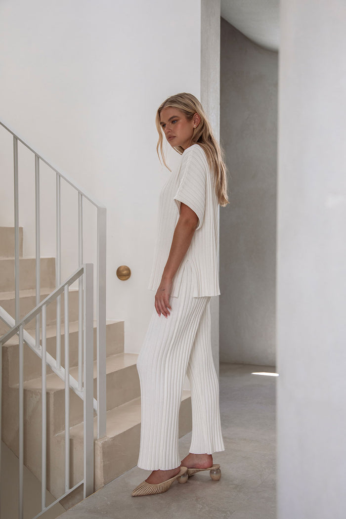 Celine Ribbed Knit Top - White