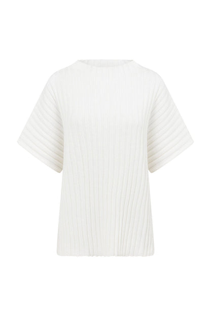 Celine Ribbed Knit Top - White