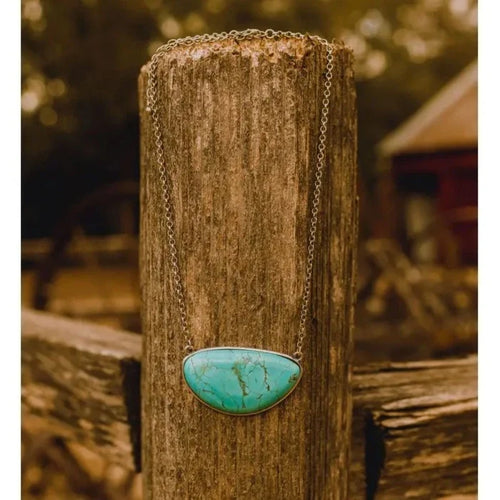 Turquoise Chunk Stone Silver Necklace