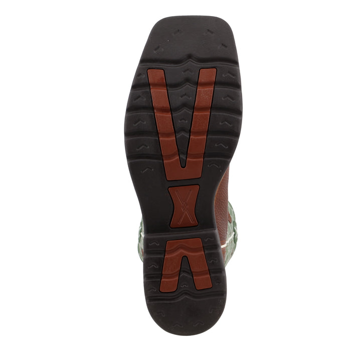 Twisted X Men's 12" Western Work Boot in Cognac Glazed Pebble and Lime