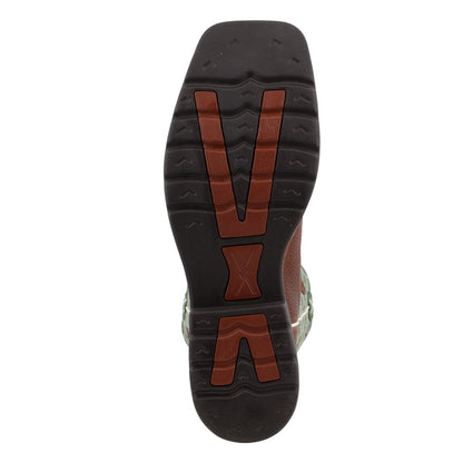 Twisted X Men's 12" Western Work Boot in Cognac Glazed Pebble and Lime
