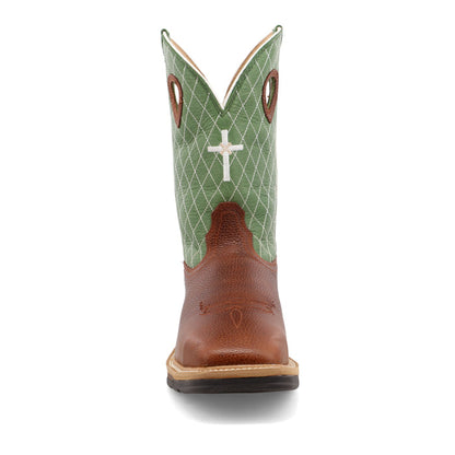 Twisted X Men's 12" Western Work Boot in Cognac Glazed Pebble and Lime
