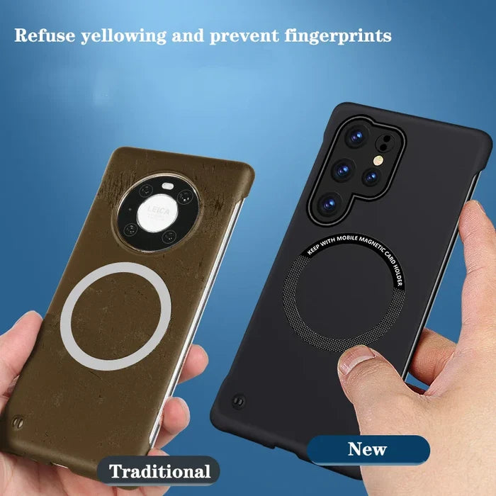 Two hands holding a phone with a ring on it