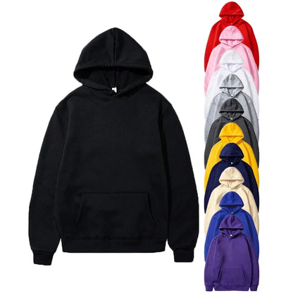 Unisex solid color pocket hoodie polyester casual sports kangaroo pocket FTF Market UK
