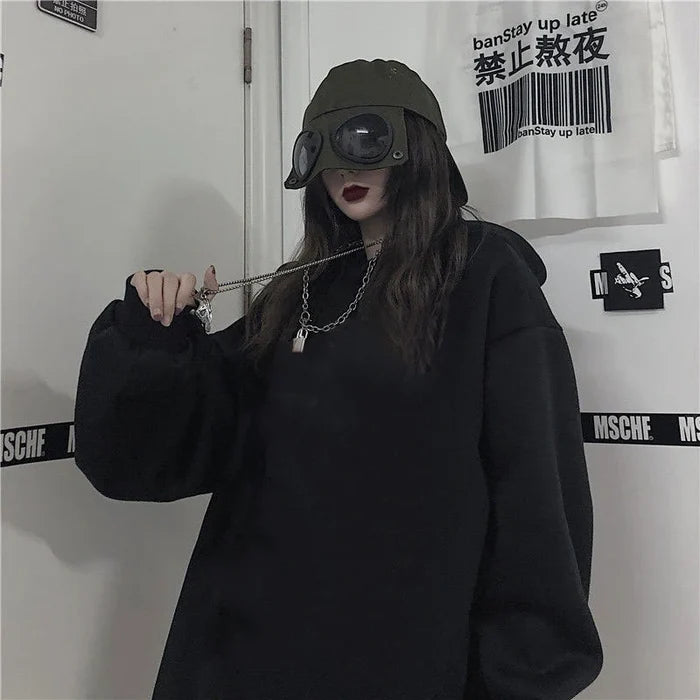 Black unisex solid color pocket hoodie polyester casual sports kangaroo pocket FTF Market UK