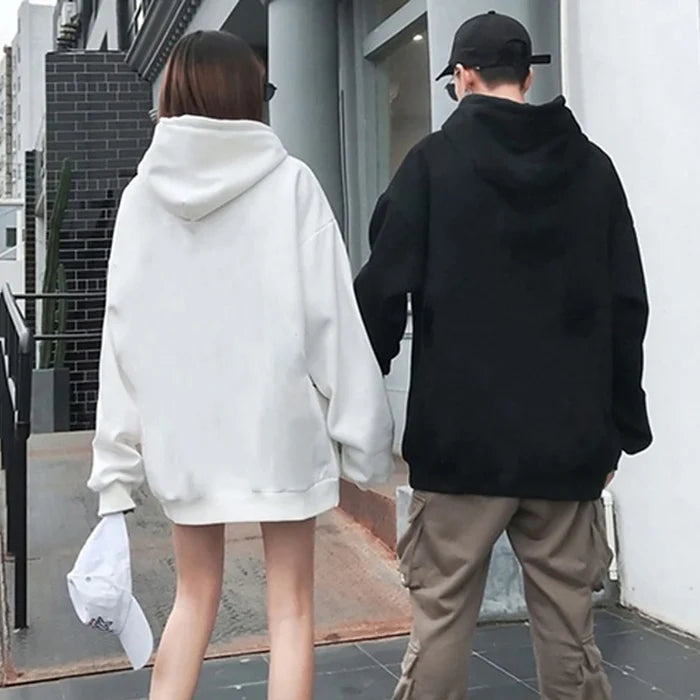 Two people wearing Unisex solid color pocket hoodie polyester casual sports kangaroo pocket FTF Market UK