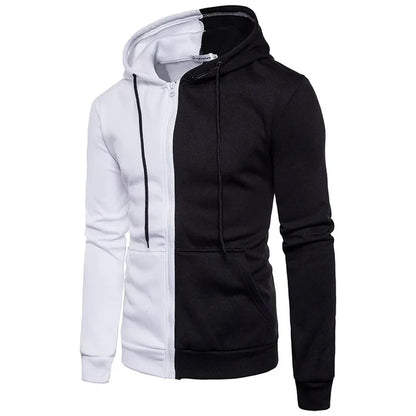 Two-tone black and white unisex solid color pocket hoodie polyester casual sports kangaroo pocket FTF Market UK
