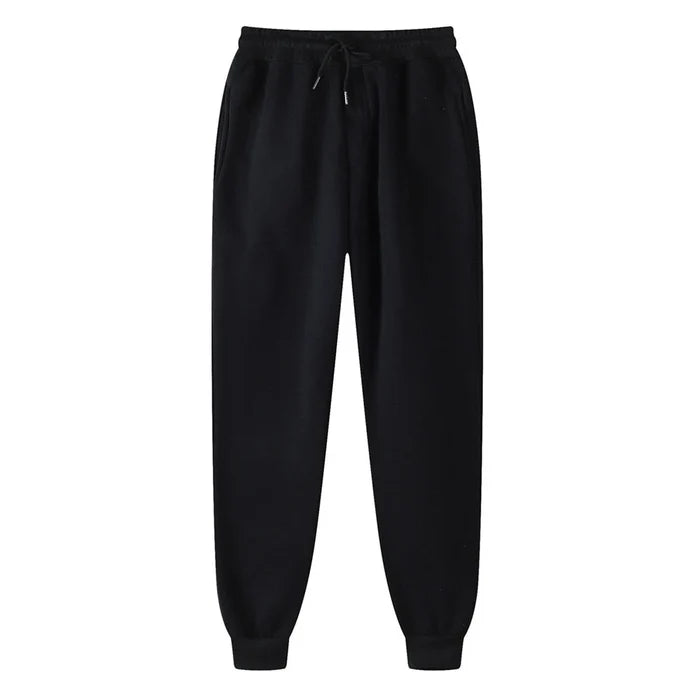 Black sweatpants Unisex solid color pocket polyester casual sports kangaroo pocket FTF Market UK