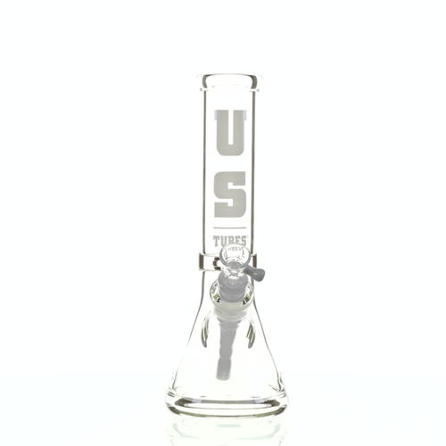 US TUBES 10 inch Beaker Waterpipe with White Logo - Premium Glass Rig