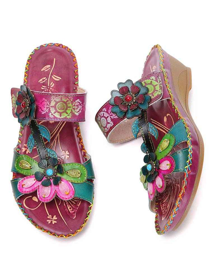 Valery Retro Floral Embossing Slippers