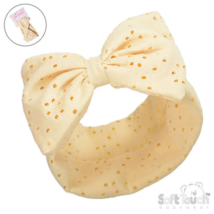 Vanilla Broderie Anglaise Headband - Large Bow (PK12) HB102-V