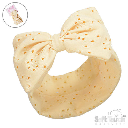 Vanilla Broderie Anglaise Headband - Large Bow (PK12) HB102-V