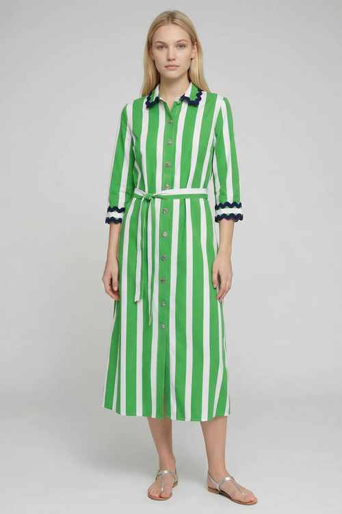 Vilagallo 33401 Green Striped Shirt Dress by Vilagallo, shop elegant styles from Vilagallo at Dotique online store.