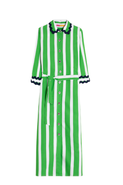 Vilagallo 33401 Green Striped Shirt Dress by Vilagallo featuring bold stripes and belt, shop Vilagallo at Dotique.