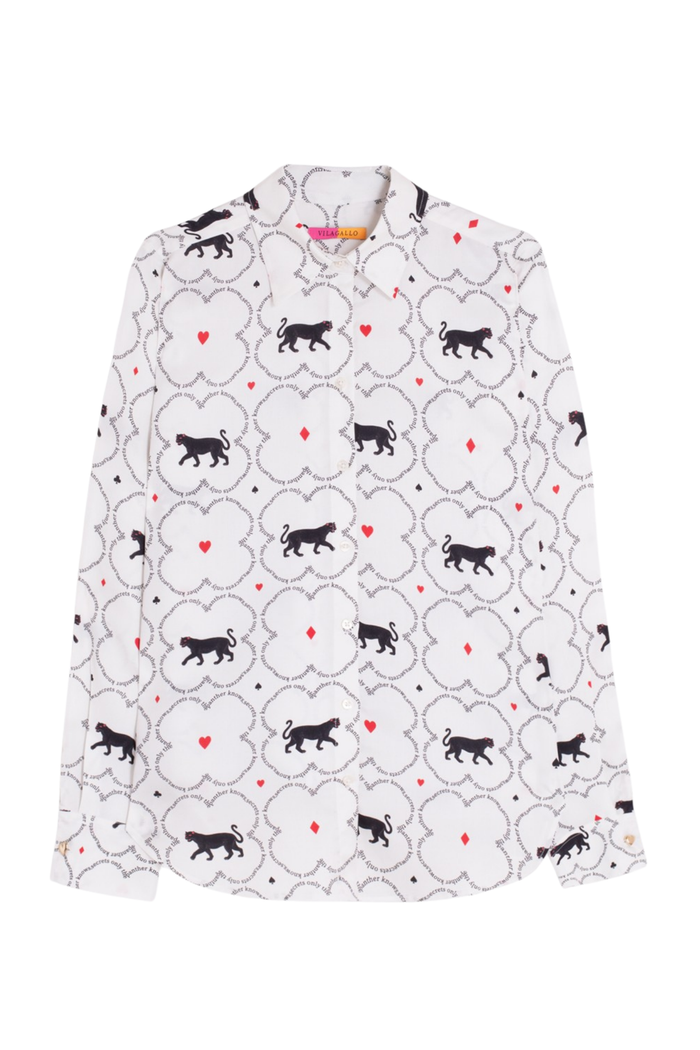 Shop the Vilagallo White Cat Print Shirt at Dotique. Crafted from 100% cotton with a playful cat print, classic shirt styling and an easy-to-wear regular fit.