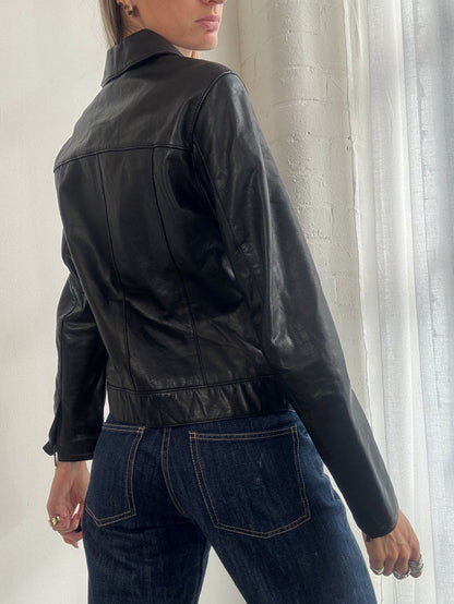 Vintage 90s Black Leather Zip Up Jacket - Size S