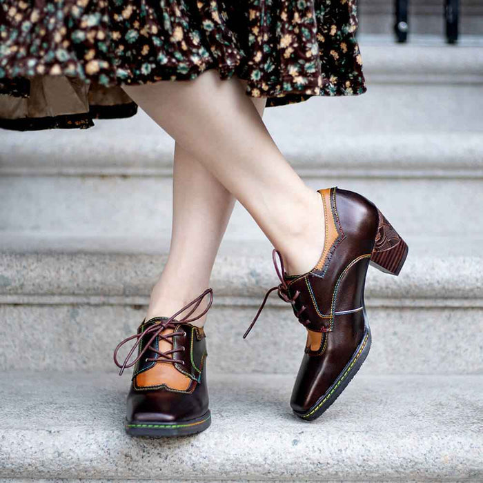 Vintage Elegant Square Toe Leather Shoes