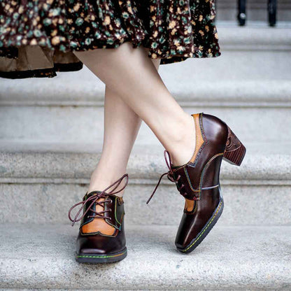 Vintage Elegant Square Toe Leather Shoes