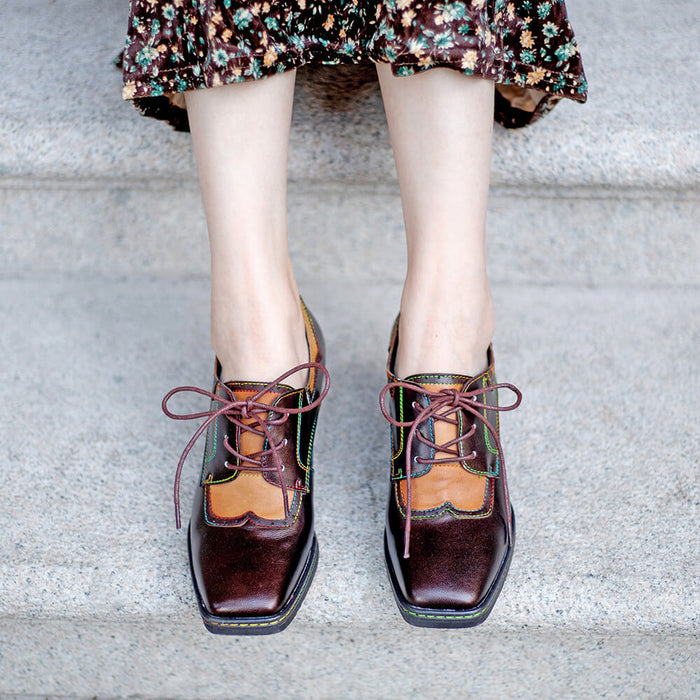 Vintage Elegant Square Toe Leather Shoes
