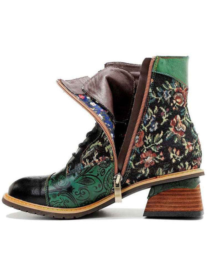 Vintage Handmade Stunning Floral Ankle Boots
