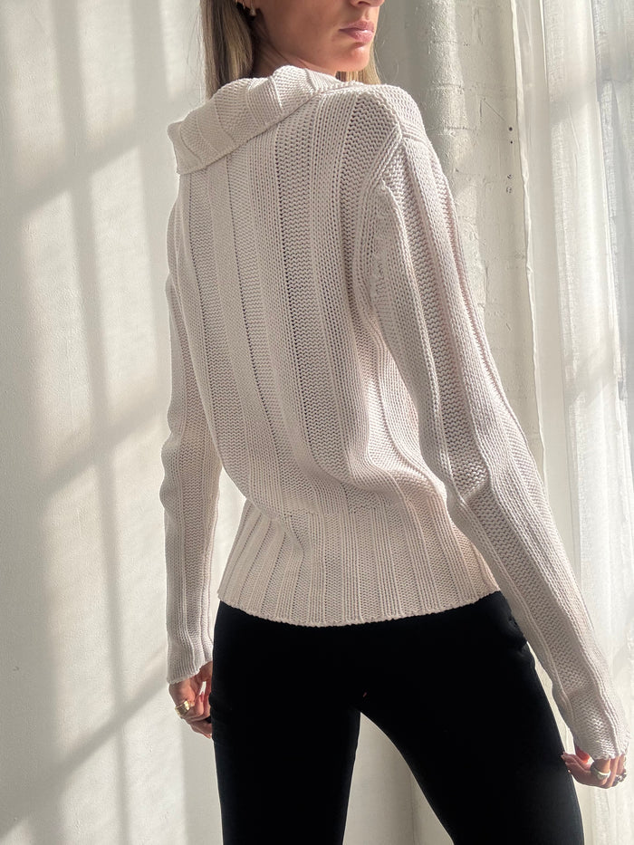 Vintage Y2K White Knit Dual Zip Up Cardigan - Size M