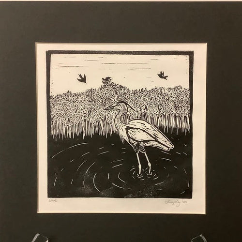 “Wade” Rubber Block Print Matted