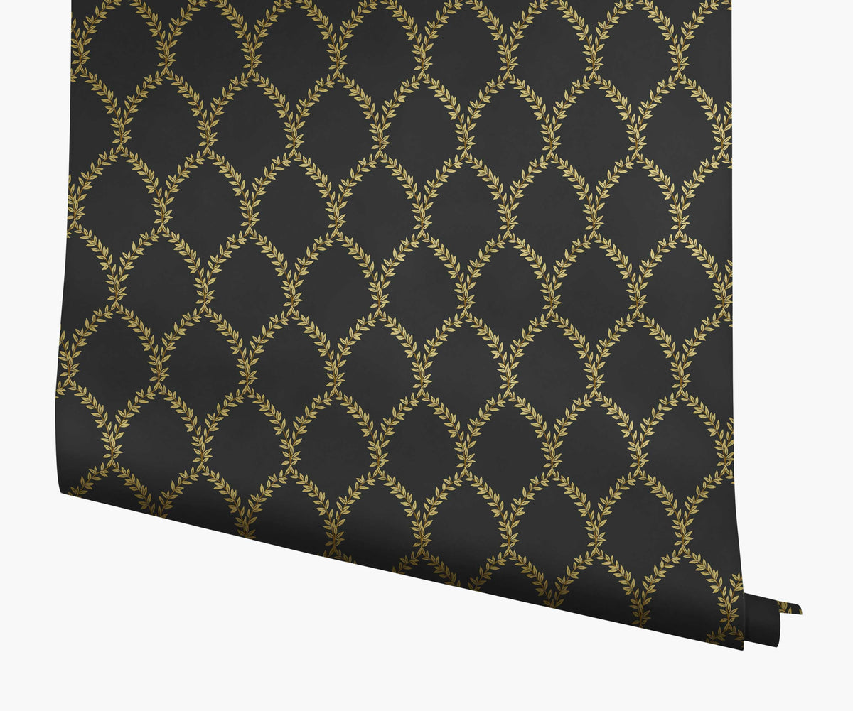 Laurel Wallpaper - Metallic Gold & Black