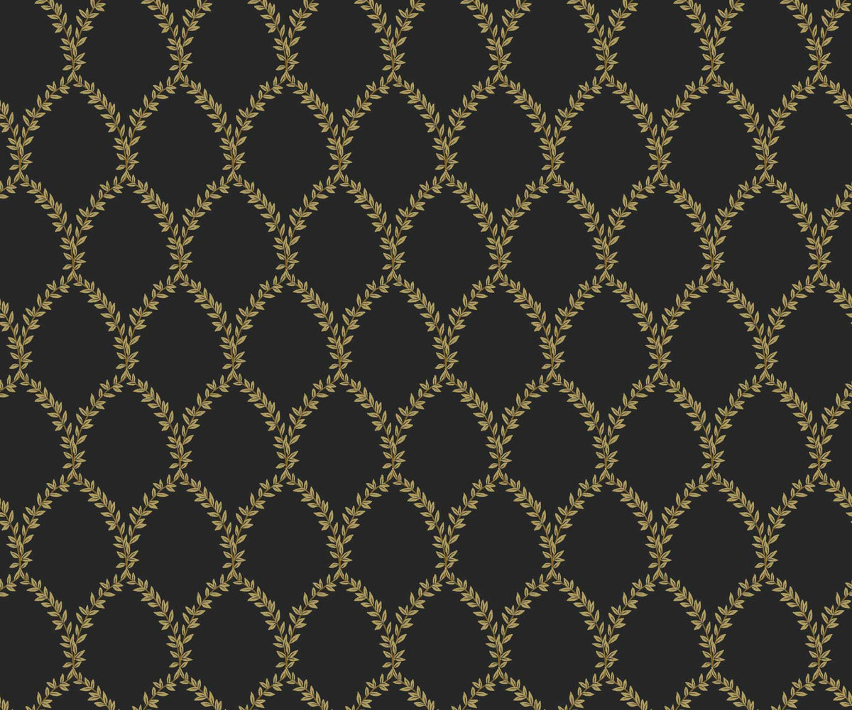 Laurel Wallpaper - Metallic Gold & Black