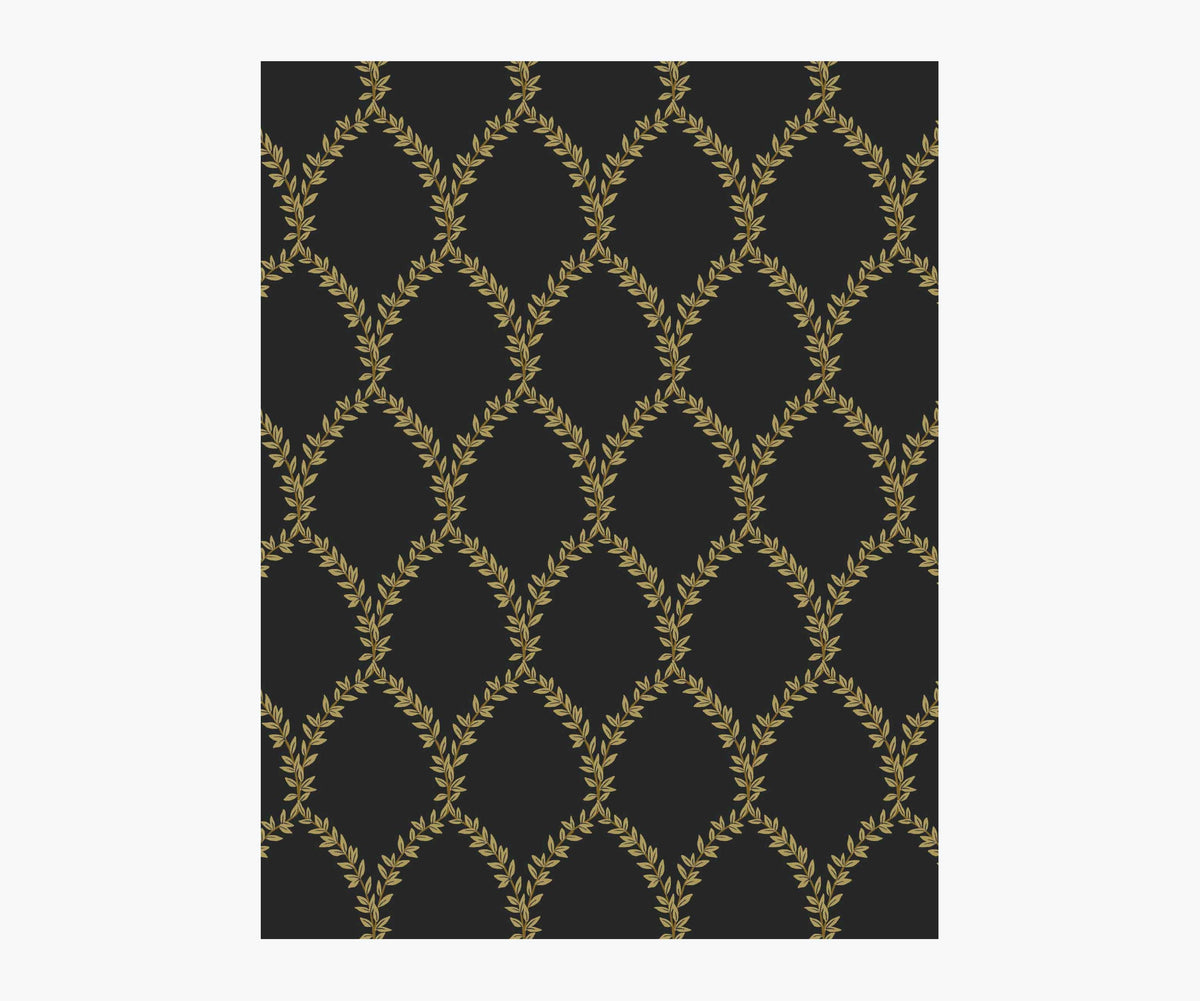 Laurel Wallpaper Sample - Metallic Gold & Black