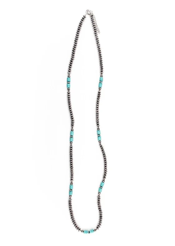 West & Co. Burnished Silver Disc & Turquoise Cluster Beaded Necklace