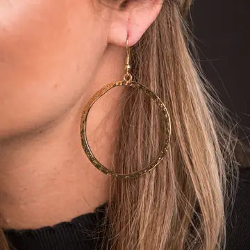 West & Co. Hammered Burnished Gold Dangle Hoop Earrings
