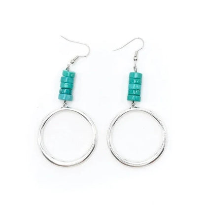 West & Co. Turquoise Beaded Silver Dangle Hoop Earrings