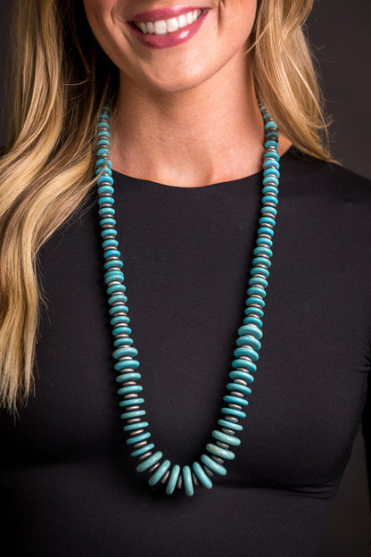 West & Co. Turquoise & Silver Navajo Inspired Pearl Graduated Disc Beaded Necklace