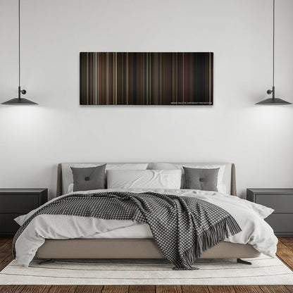 What We Do in the Shadows color palette canvas above a bed, between two black pendant lamps