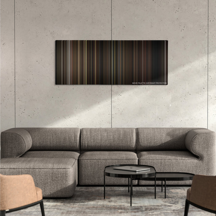 What We Do in the Shadows color palette canvas on a concrete wall above a gray sectional sofa
