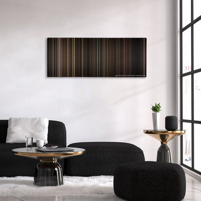 What We Do in the Shadows color palette canvas above a black sofa with a gold-topped table