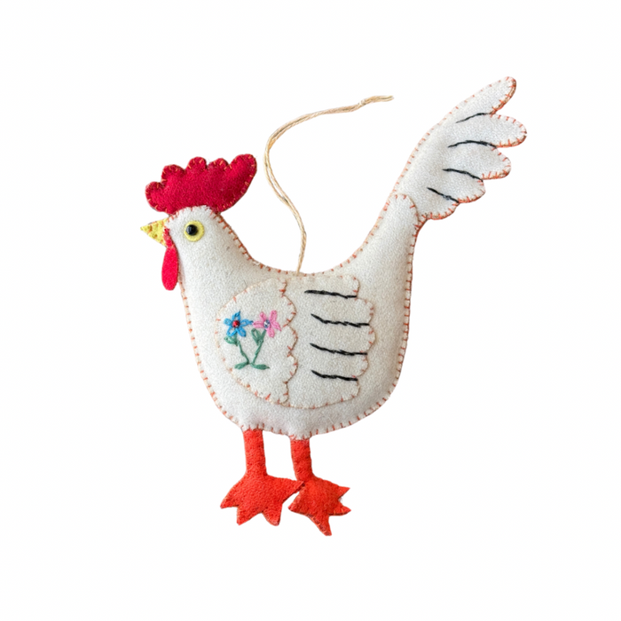 White Rooster Felt Bauble