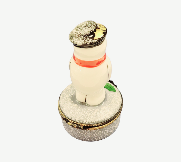 Charming French Snowman Figurine Porcelain Limoges Snowman French Trinket Box