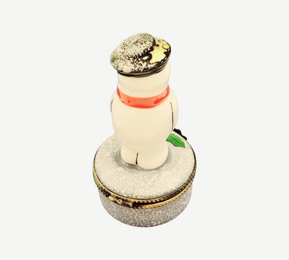 Charming French Snowman Figurine Porcelain Limoges Snowman French Trinket Box